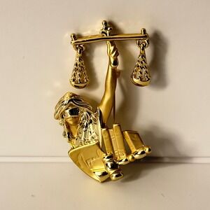 AJC Lady Justice Gold Tone Brooch Scales of Justice Lawyer Pin
